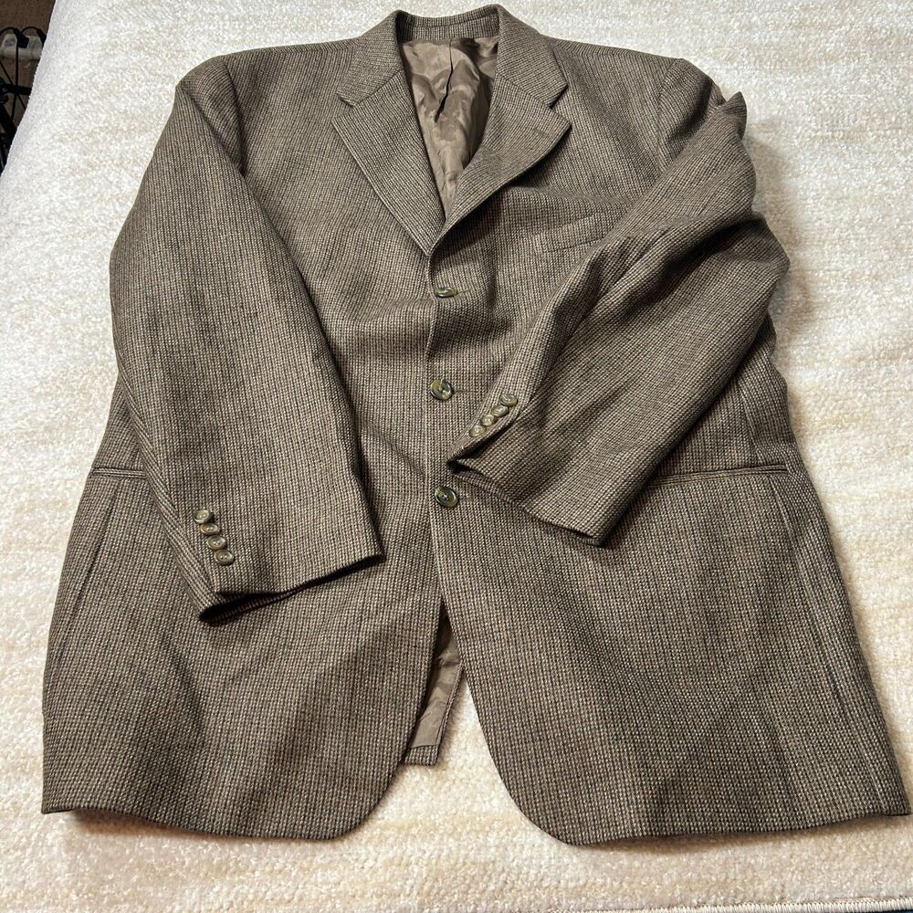 Chaps Ralph Lauren 48 T Brown Herringbone Wool Blazer Jacket Men Macy's